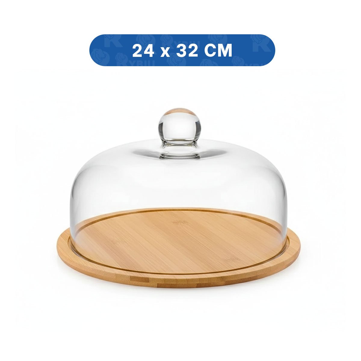 PACK2 SET BASE MADERA CUPULA DE VIDRIO TRANSPARENTE BAMBU 32X24CM GUARDAR ALIMENTOS - 4