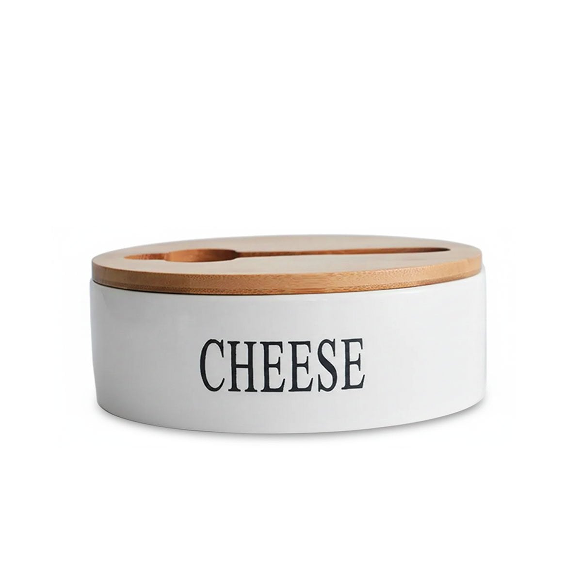CONJUNTO DE PORTA QUESO BLANCO CON TAPA BAMBU Y CUCHILLO 16X7,5CM Y+REGALO STICKER - 3