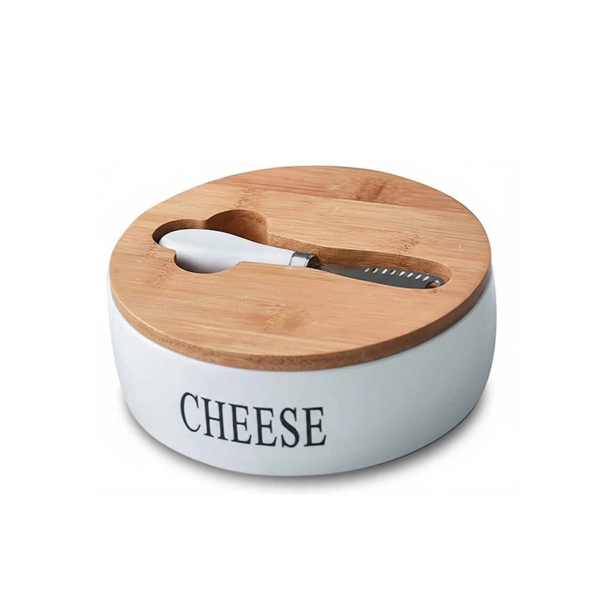PACK2 PACK BLANCO DE PORTA QUESO CON TAPA BAMBU Y CUCHILLO 16X7,5CM DE COCINA Y+REGALO STICKER - 2