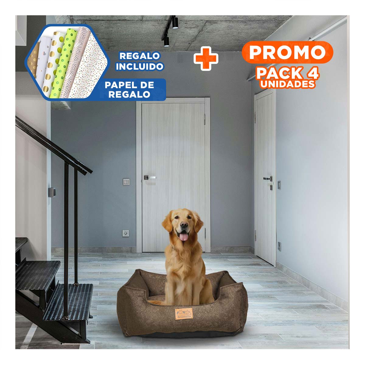 PACK4 ESPACIO MARRON PARA PERRO TALLA M CON COMPLETO Y+PAPEL REGALO - 1