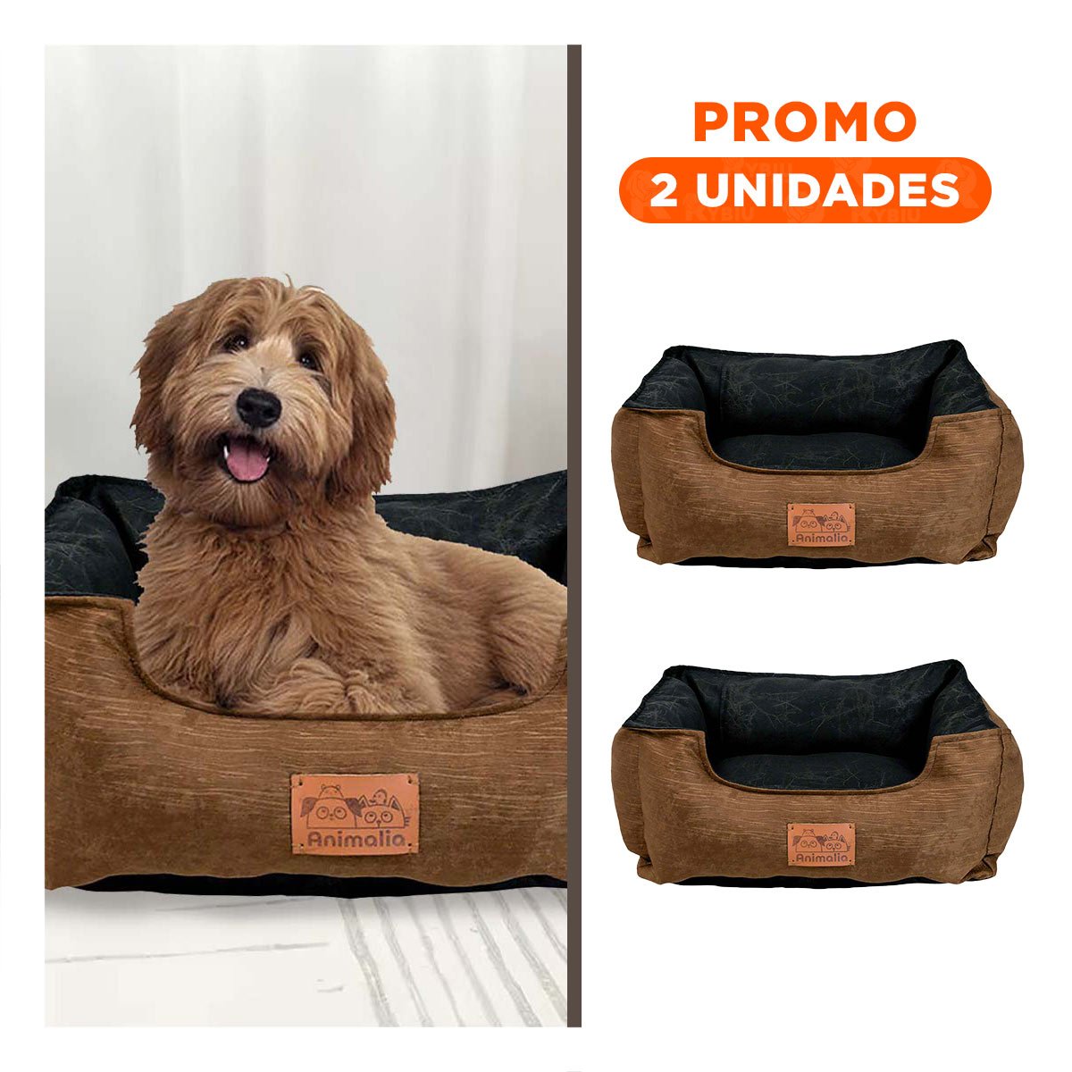 PACK2 ALMOHADON MARRON PARA PERRO TALLA M CON CENTRO NEGRO - 1