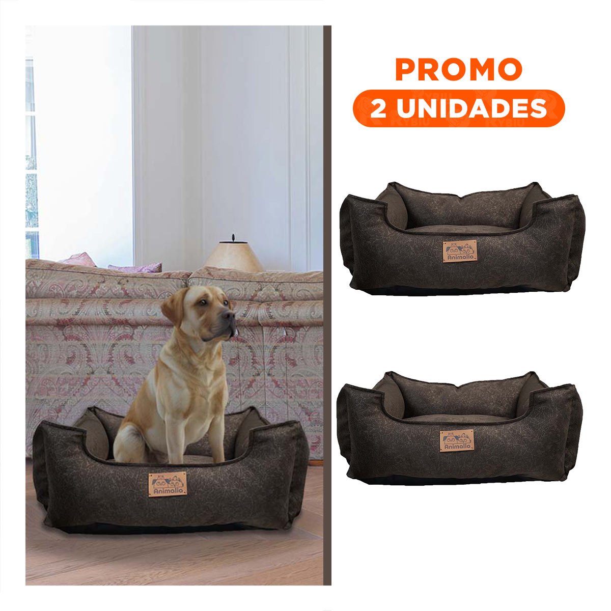 PACK2 ALMOHADON MARRON PARA PERRO TALLA M CON COMPLETO - 1