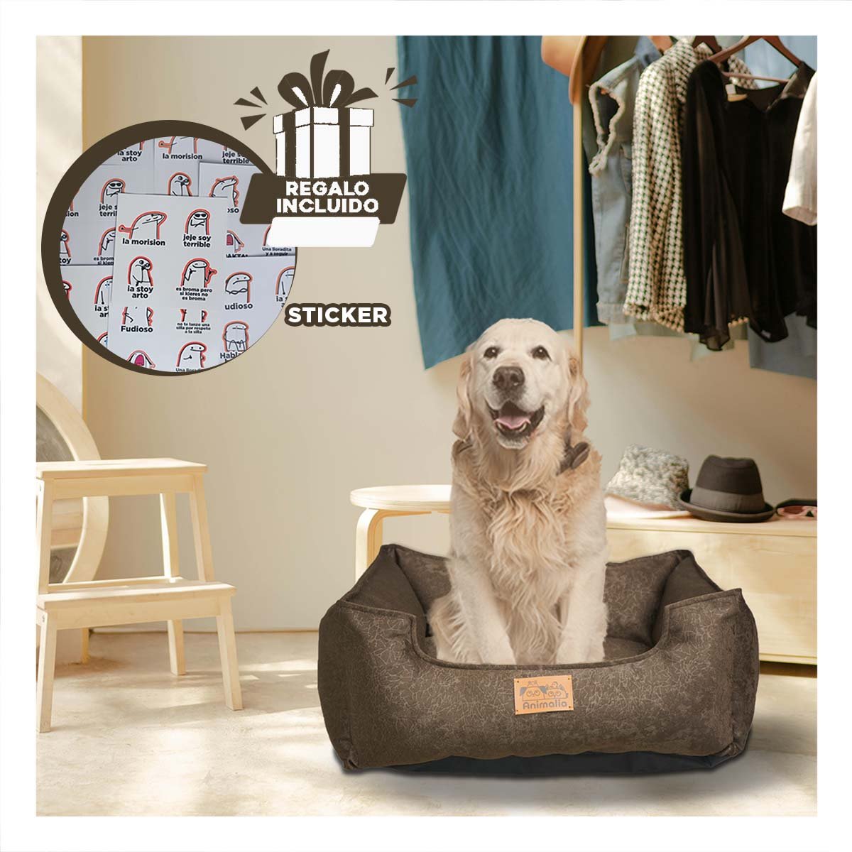 UNIDAD DE DESCANSO PARA PERRO TALLA M MARRON COMPLETO Y+REGALO STICKER - 1