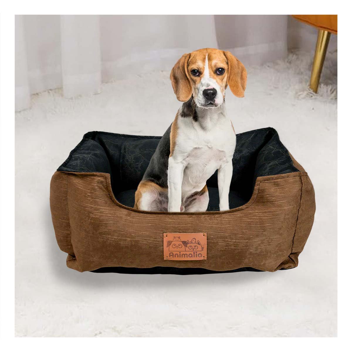 SOPORTE ACOLCHADO PARA PERRO TALLA M MARRON CENTRO NEGRO Y+PAPEL REGALO - 3