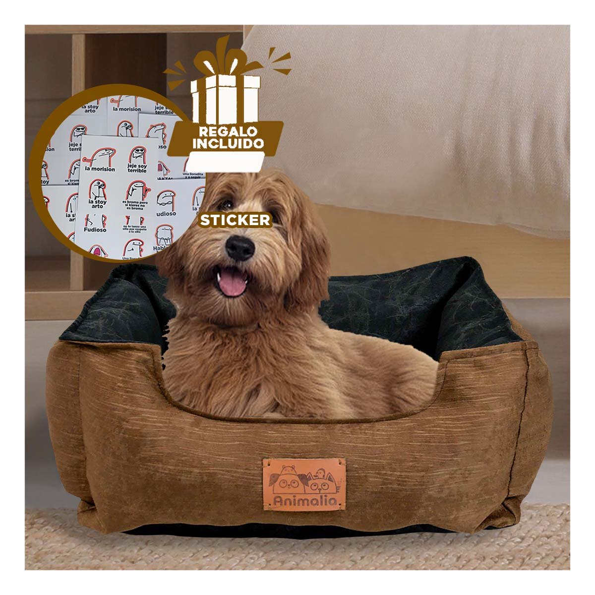 UNIDAD DE DESCANSO PARA PERRO TALLA M MARRON CENTRO NEGRO Y+REGALO STICKER - 1