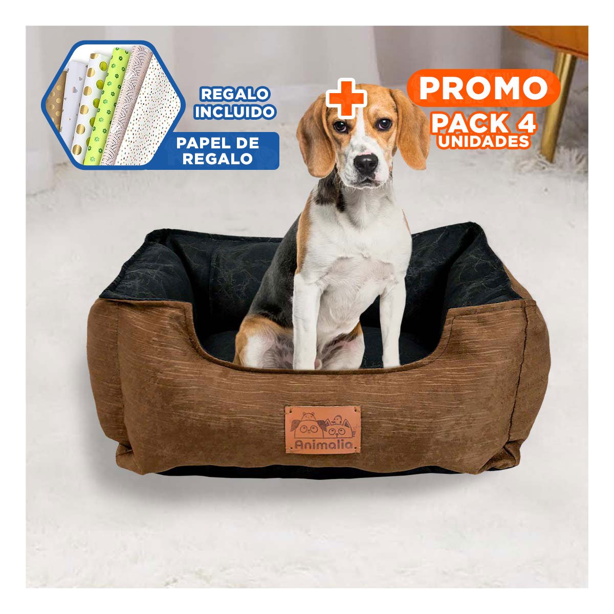 PACK4 ESPACIO MARRON PARA PERRO TALLA M CON CENTRO NEGRO Y+PAPEL REGALO - 1