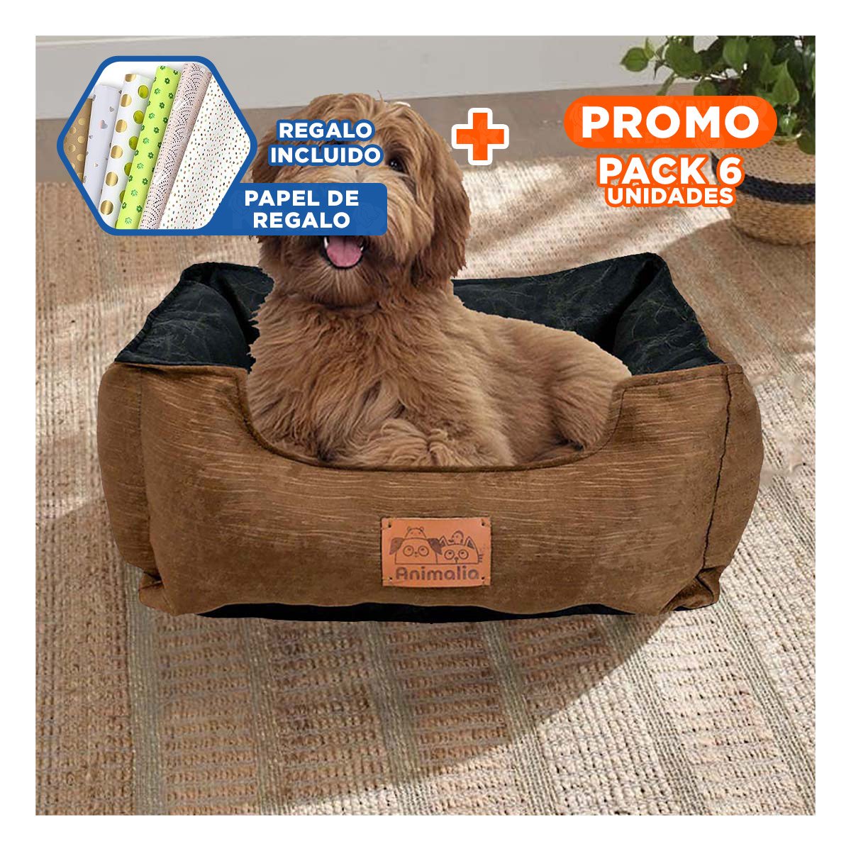 PACK6 AREA MARRON PARA PERRO TALLA M CON CENTRO NEGRO Y+PAPEL REGALO - 1