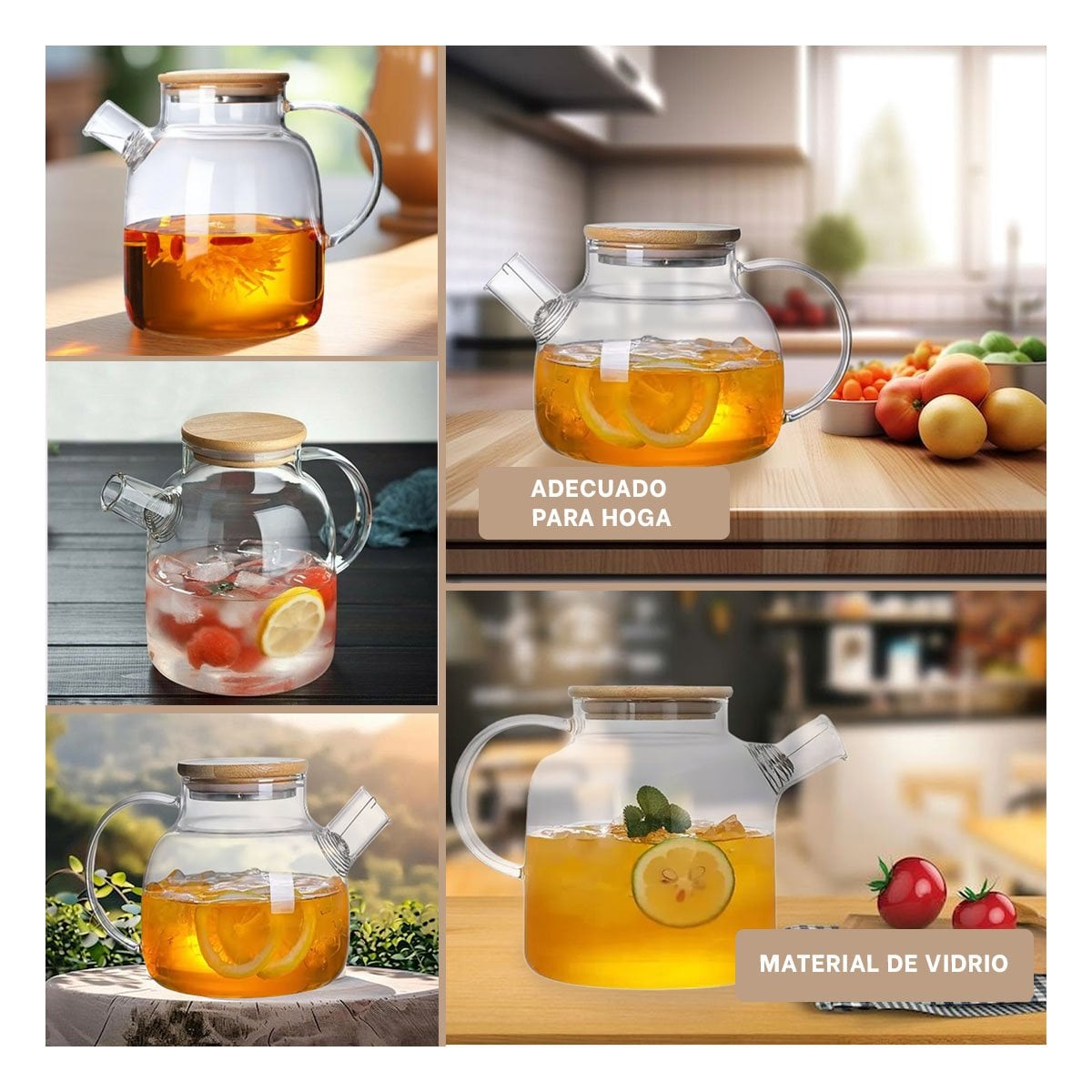 RECIPIENTE DE VIDRIO 1.8L CON TAPA DE MADERA Y FILTRO PERFECTO PARA BEBIDAS Y+POST IT - 1