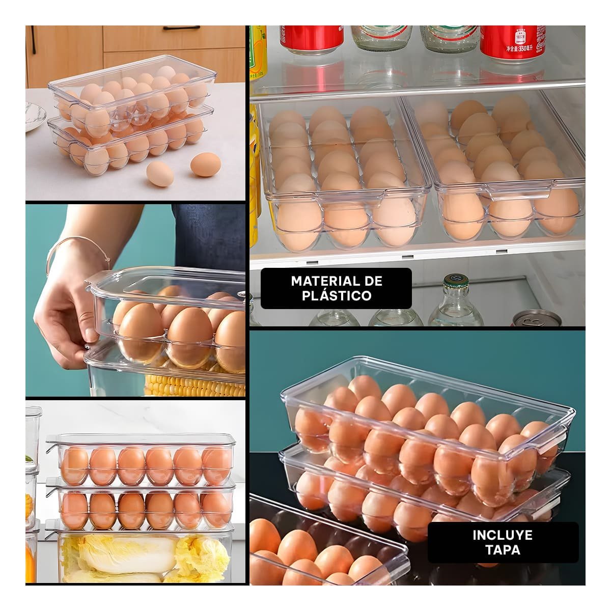 CONTENEDOR TRANSPARENTE PARA 18 HUEVOS ANTIDESLIZANTE Y SEGURO Y+POST IT - 1