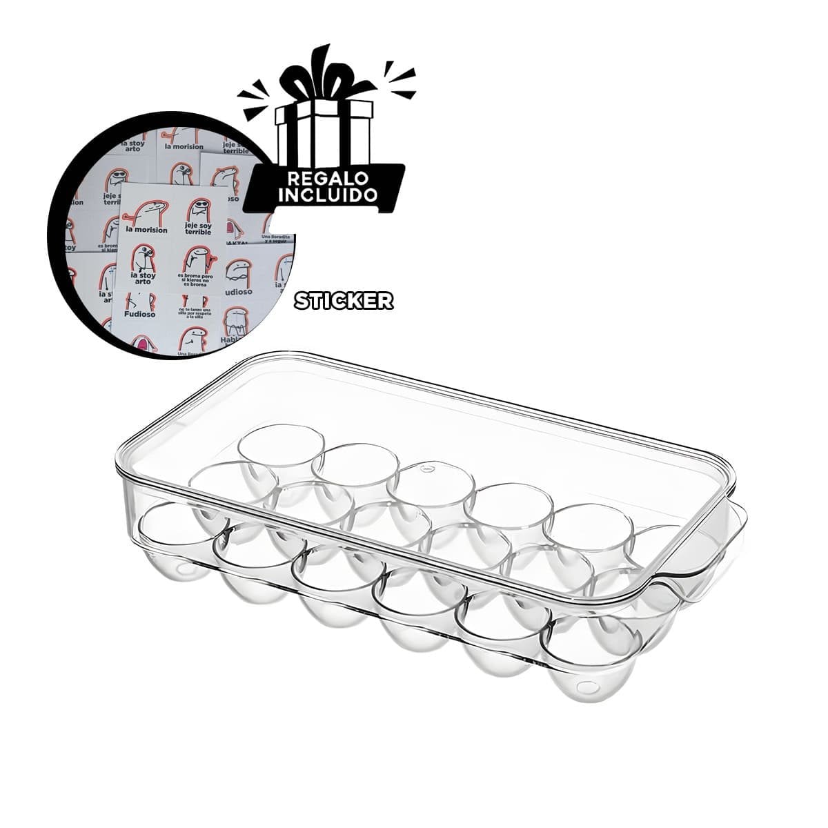 CONTENEDOR TRANSPARENTE PARA GUARDAR 18 HUEVOS FACILES DE ACCEDER Y+REGALO STICKER - 1