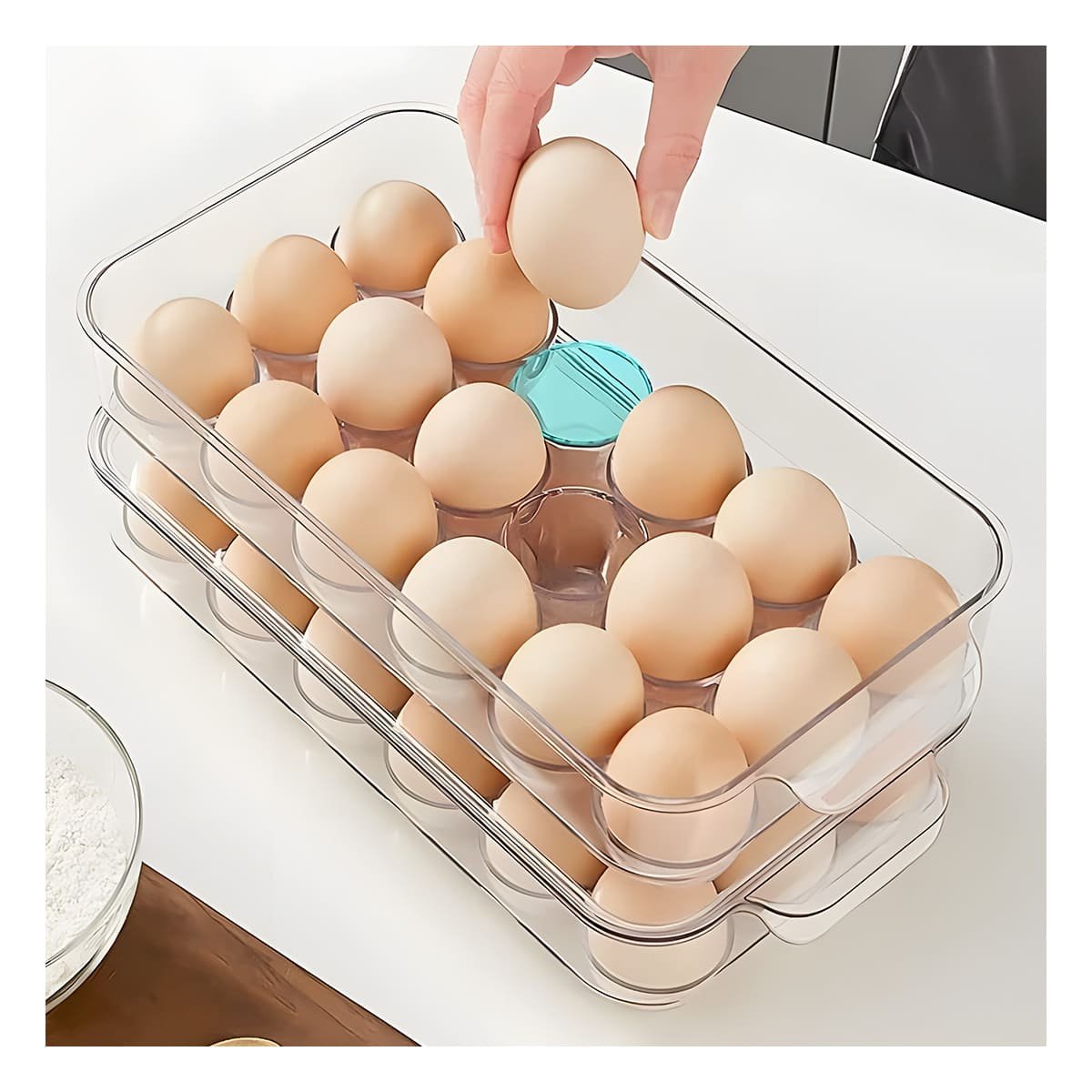 CONTENEDOR TRANSPARENTE CON COMPARTIMIENTOS PARA 18 HUEVOS FRESCOS Y SEGUROS Y+PAPEL REGALO - 3