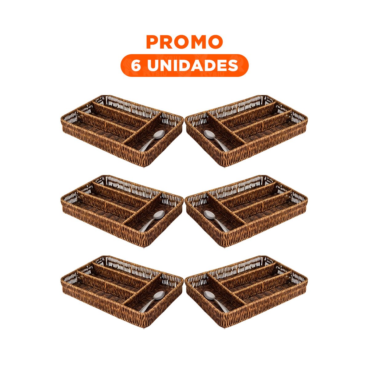 PACK6 SOPORTE CUBIERTOS TEJIDO 4 DIVISIONES MARRON PARA ORDEN Y MESA - 1