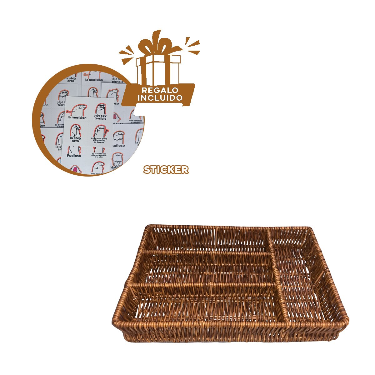 ORGANIZADOR CUBIERTOS TEJIDO 4 DIVISIONES 30X19,5CM MARRON CON DISENO PRACTICO Y+REGALO STICKER - 1