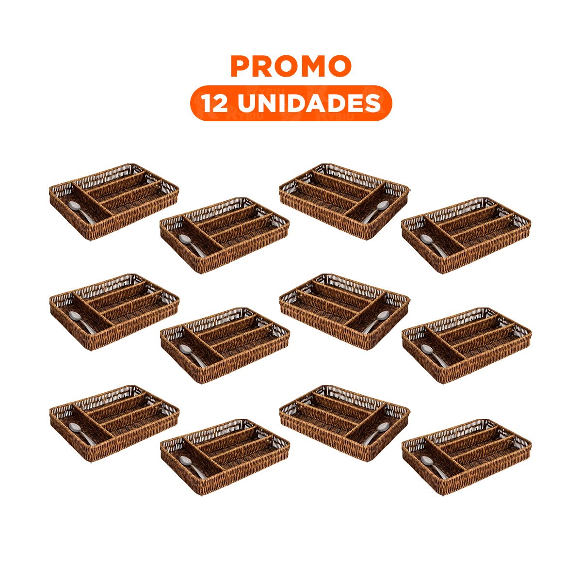 PACK12 RECIPIENTE UTENSILIOS TEJIDO 4 DIVISIONES MARRON PARA ORDEN Y MESA Y+REGALO STICKER - 1