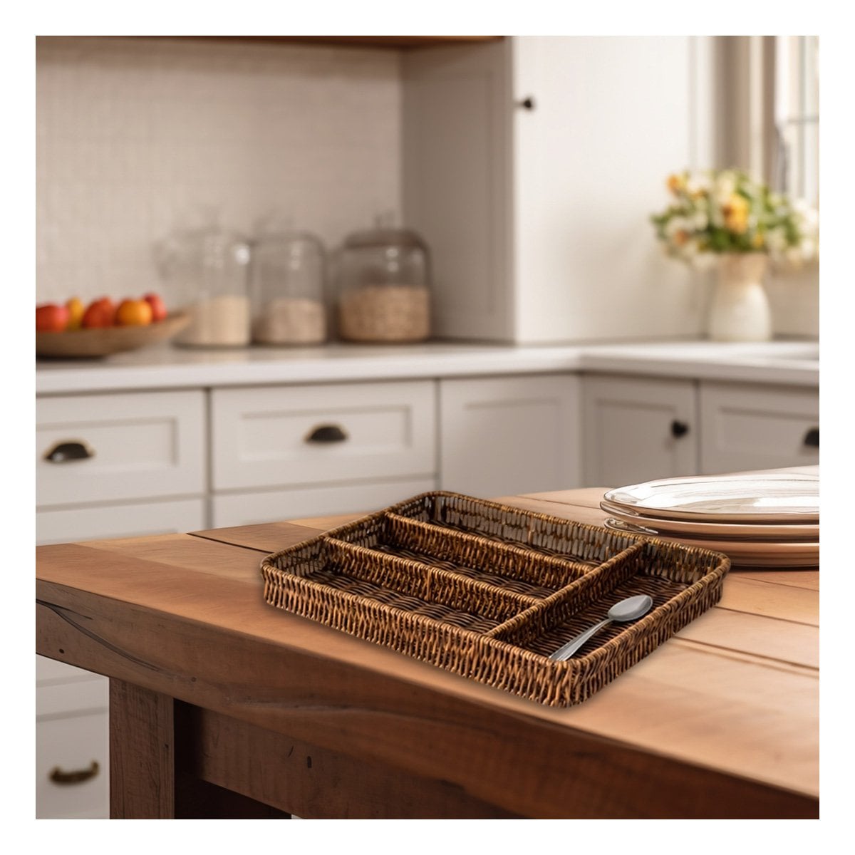 PACK12 RECIPIENTE UTENSILIOS TEJIDO 4 DIVISIONES MARRON PARA COCINA Y HOGAR Y+PAPEL REGALO - 3