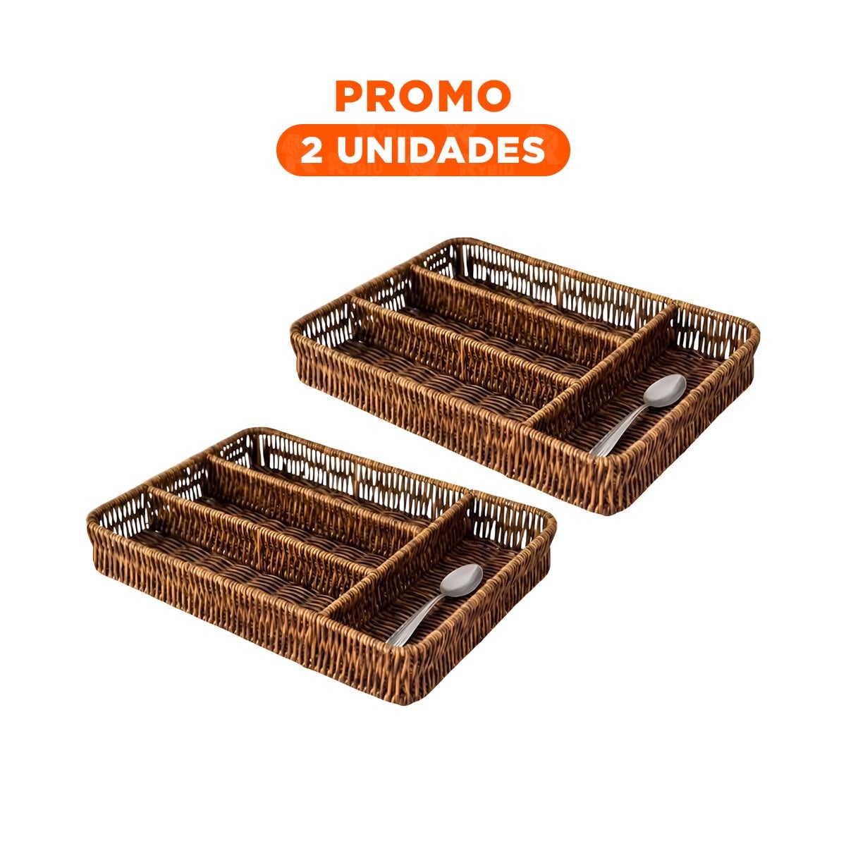 PACK2 PORTA UTENSILIOS TEJIDO 4 DIVISIONES MARRON PARA COCINA Y HOGAR - 1
