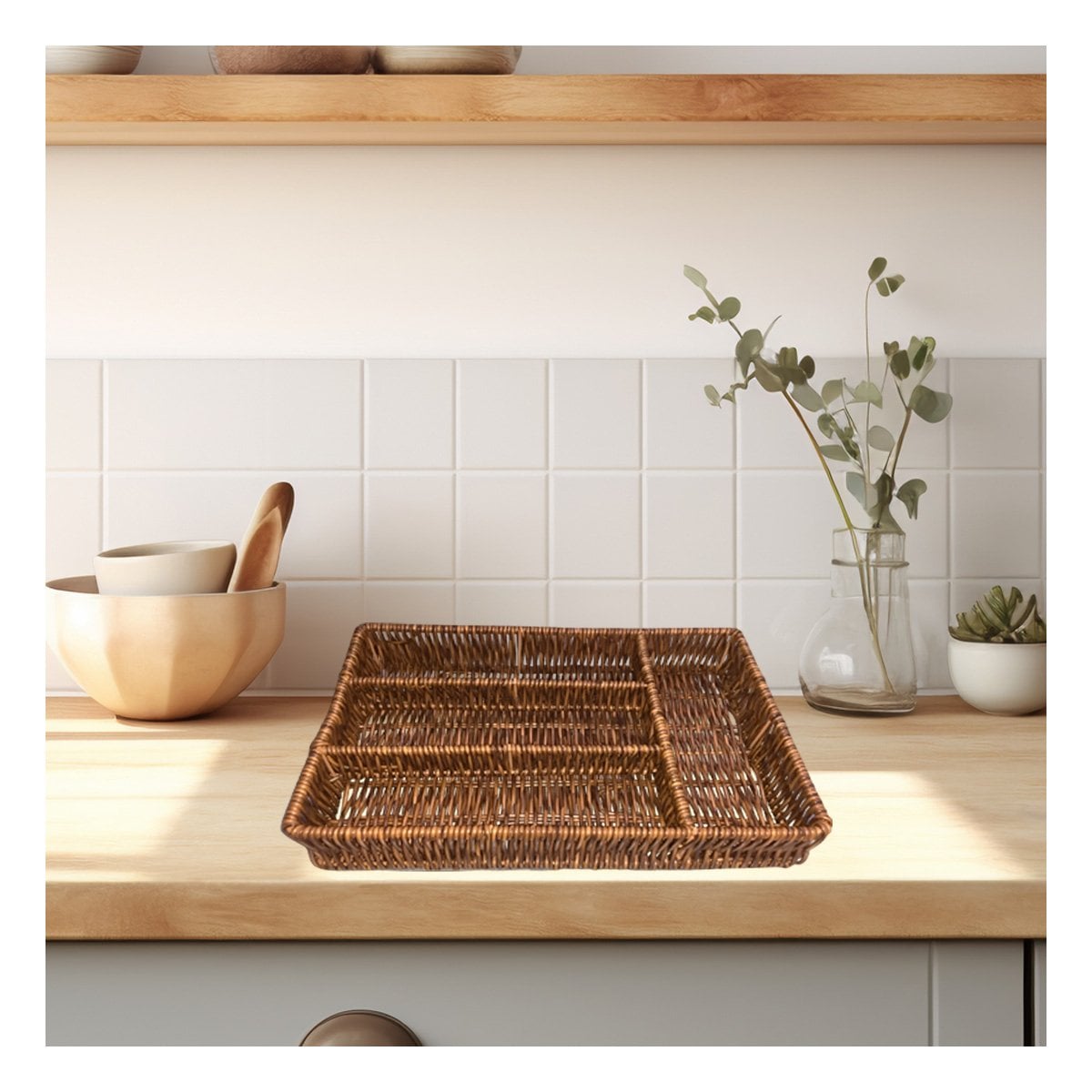 PACK2 PORTA UTENSILIOS TEJIDO 4 DIVISIONES MARRON PARA COCINA Y HOGAR - 3