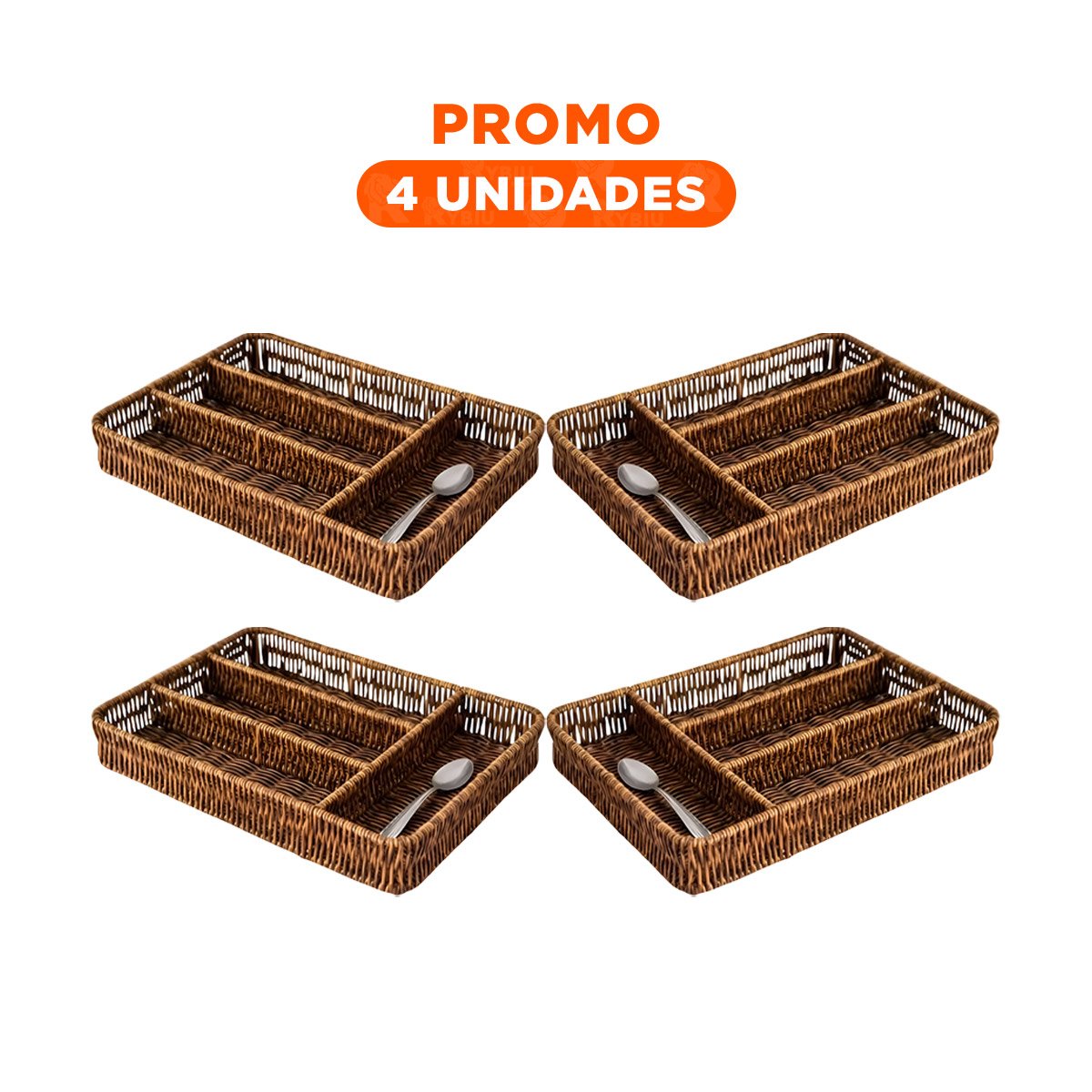 PACK4 SOPORTE CUBIERTOS TEJIDO 4 DIVISIONES MARRON PARA COCINA Y HOGAR Y+REGALO STICKER - 1