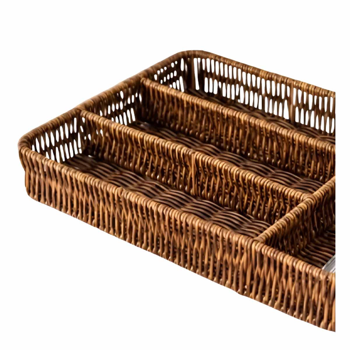 ORGANIZADOR CUBIERTOS TEJIDO 4 DIVISIONES 30X19,5CM MARRON PARA ORGANIZAR Y+LIGAS REGALO - 3