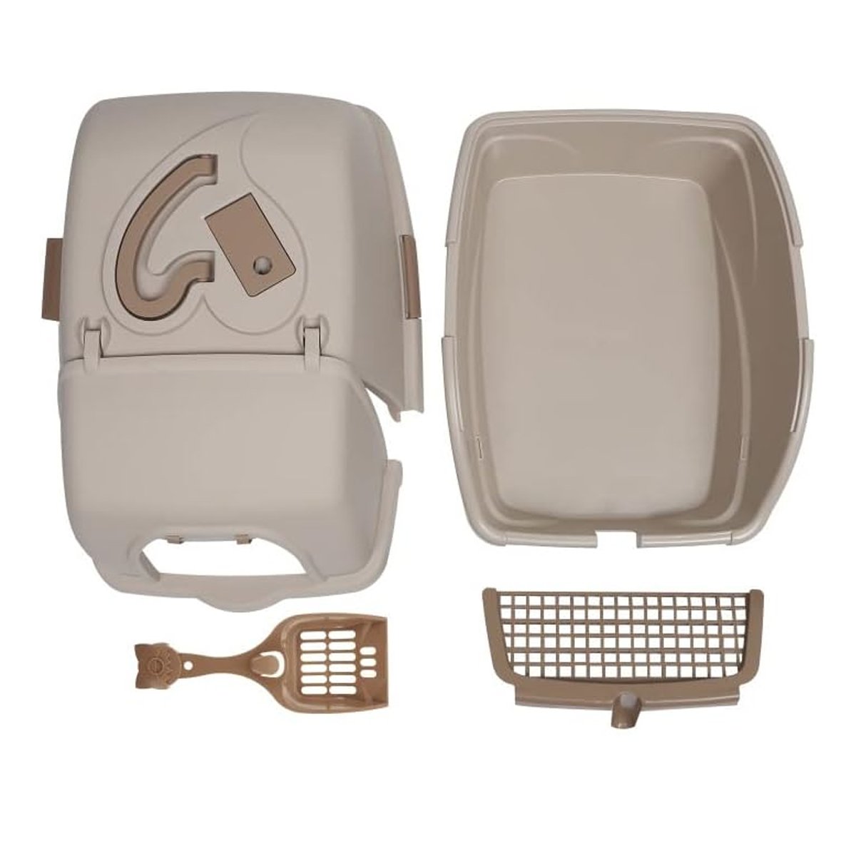 BANDEJA SANITARIA CON CERNIDOR Y PALA BEIGE Y MARRON PARA GATOS Y+REGALO STICKER - 3