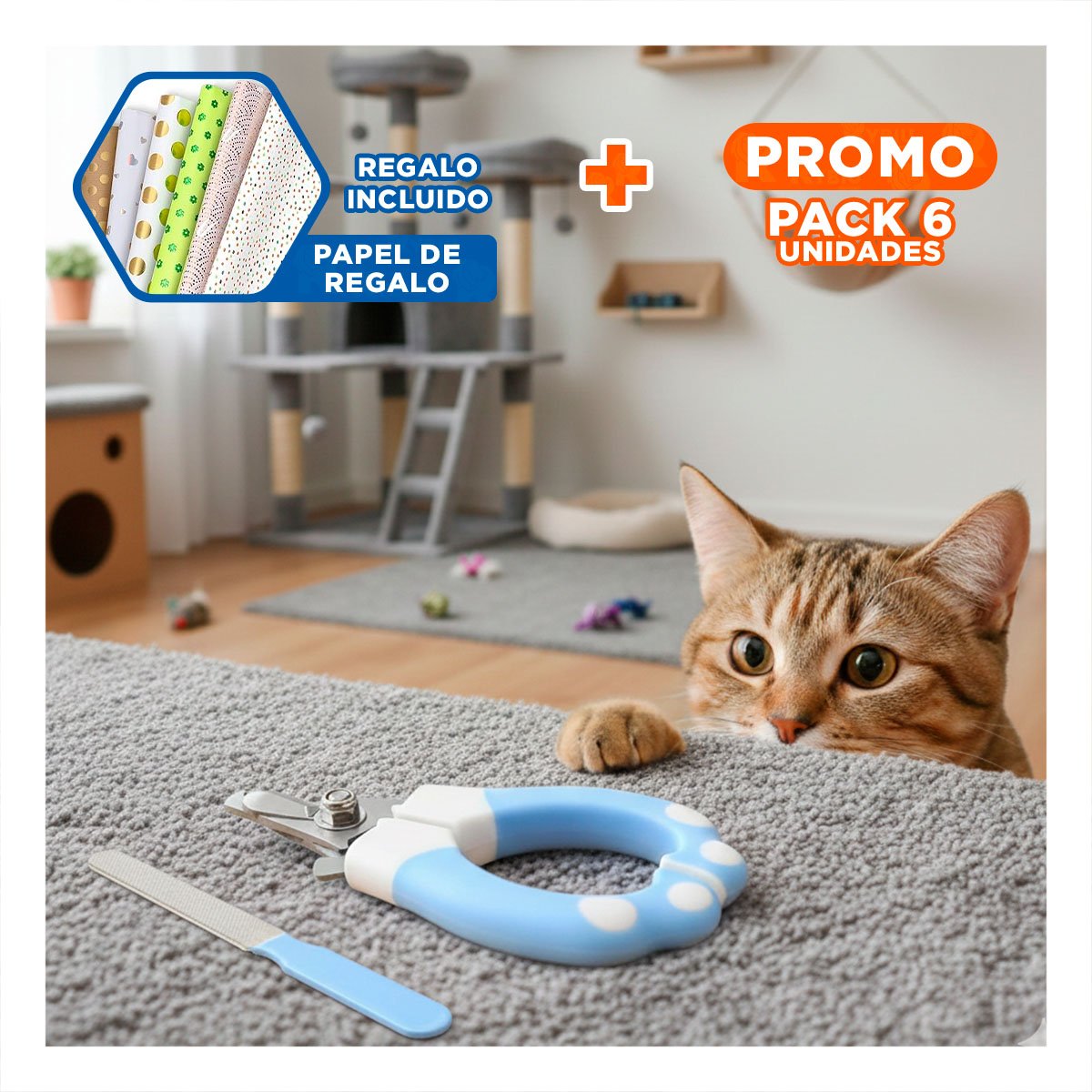 PACK6 KIT COMPACTO CORTA UNA Y LIMA 15X7 5 CM CELESTE Y BLANCO Y+PAPEL REGALO - 1