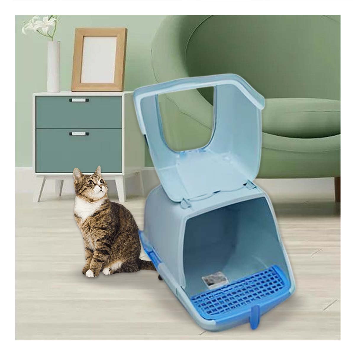 BANDEJA SANITARIA CON CERNIDOR Y PALA CELESTE PARA GATOS Y+PAPEL REGALO - 2