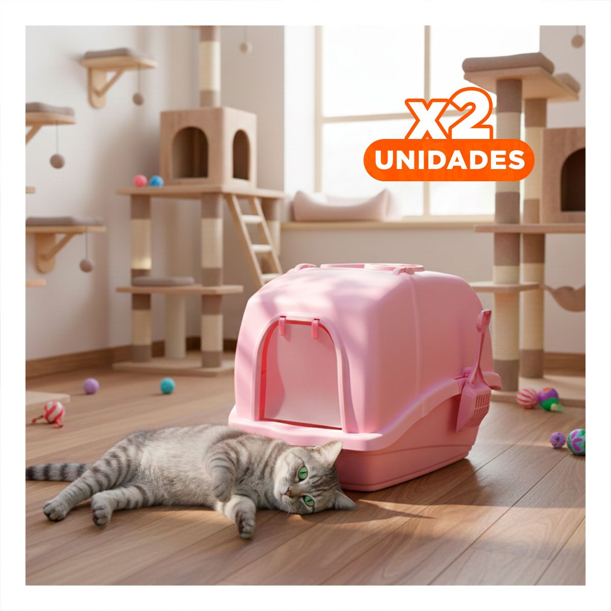PACK2 BANO HIGIENICO CON CERNIDOR Y PALA ROSADO PARA GATOS Y+REGALO STICKER - 1