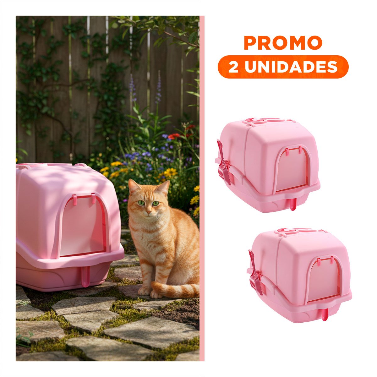 PACK2 CAJA CERRADA CON CERNIDOR Y PALA ROSADO PARA GATOS - 1