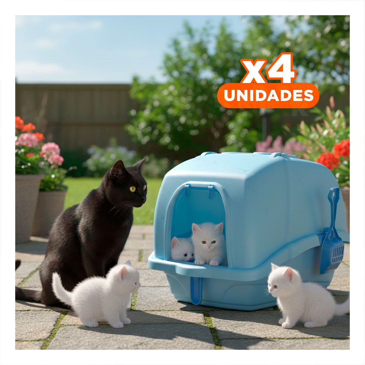 PACK4 SANITARIO CERRADO CELESTE CON CERNIDOR Y PALA PARA GATOS - 1