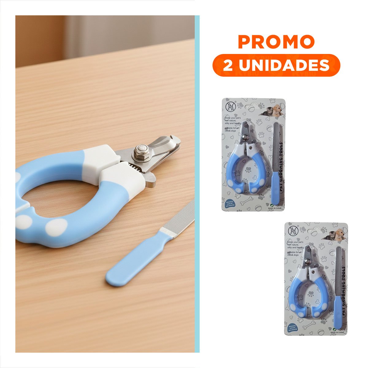 PACK2 CORTAUÑAS DE MANICURE CON LIMA Y MANGO CURVO 15X7 5 CM CELESTE Y BLANCO - 1