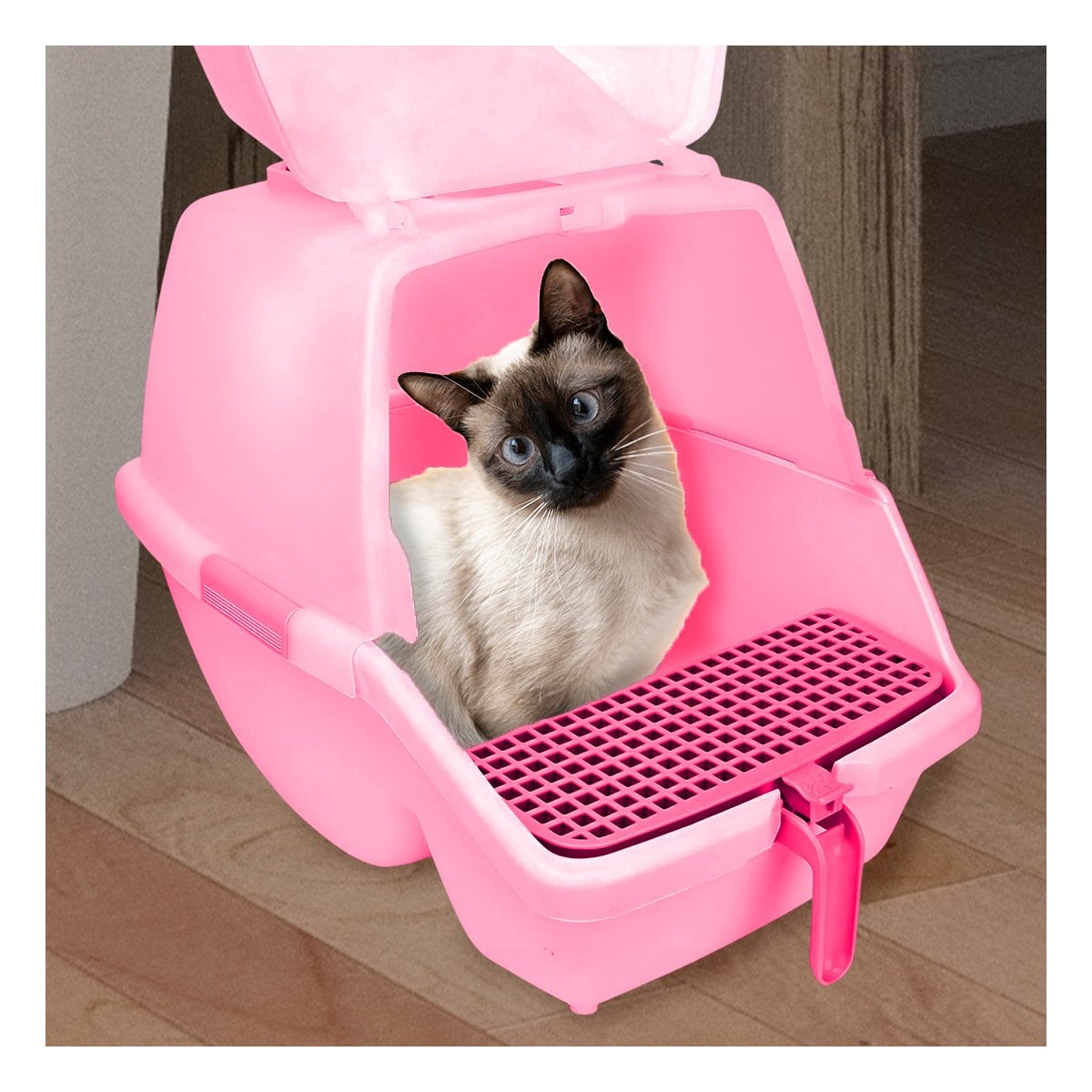 PACK2 BANDEJA CERRADA CON CERNIDOR Y PALA ROSADO PARA GATOS Y+PAPEL REGALO - 2