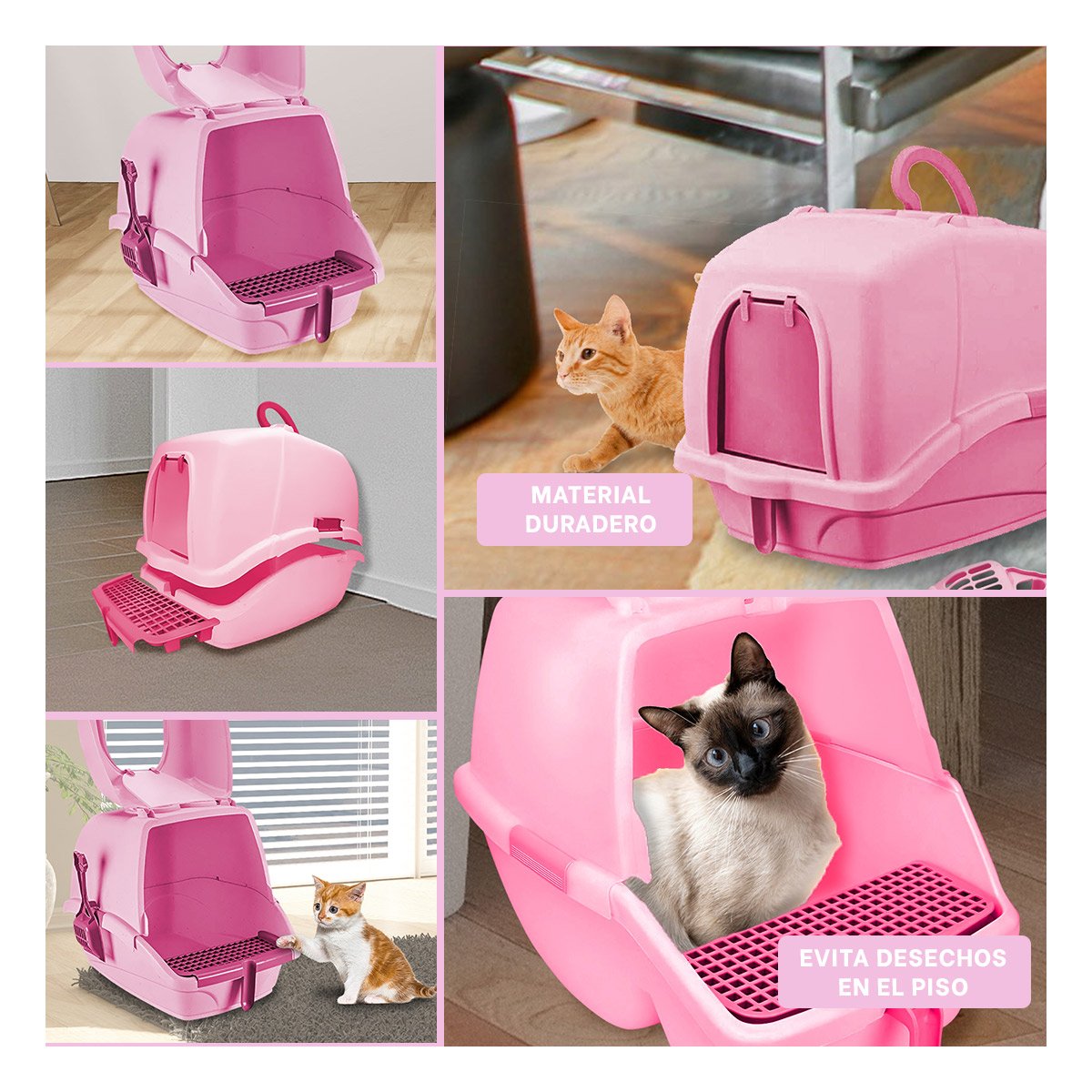 PACK2 BANDEJA CERRADA CON CERNIDOR Y PALA ROSADO PARA GATOS Y+PAPEL REGALO - 3