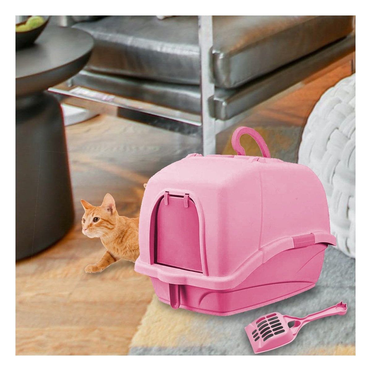 PACK2 BANDEJA CERRADA CON CERNIDOR Y PALA ROSADO PARA GATOS Y+PAPEL REGALO - 5