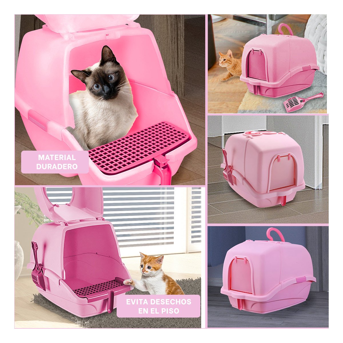 PACK4 CAJA SANITARIA CON CERNIDOR Y PALA ROSADO PARA GATOS Y+REGALO STICKER - 2
