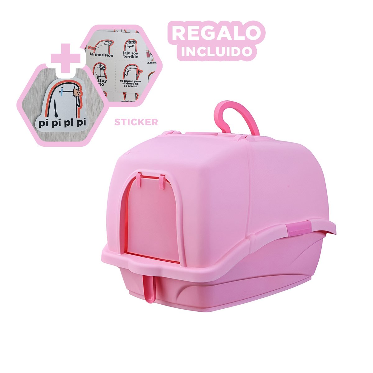 BANO PARA GATOS CERRADO CON CERNIDOR Y PALA ROSADO Y+REGALO STICKER - 1