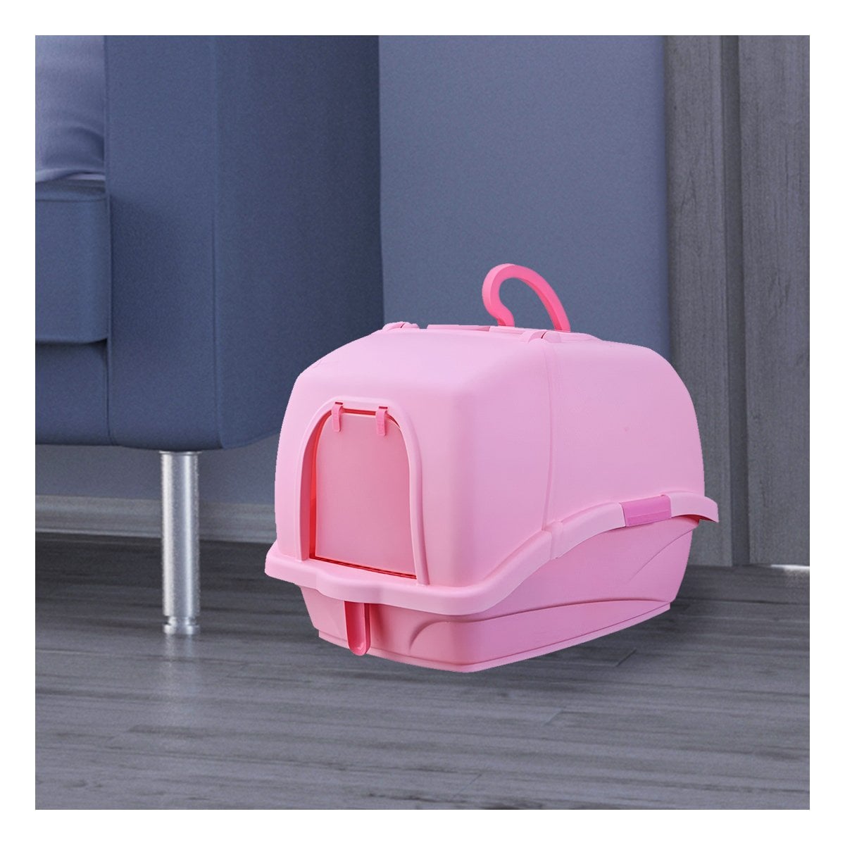 BANO PARA GATOS CERRADO CON CERNIDOR Y PALA ROSADO Y+REGALO STICKER - 2