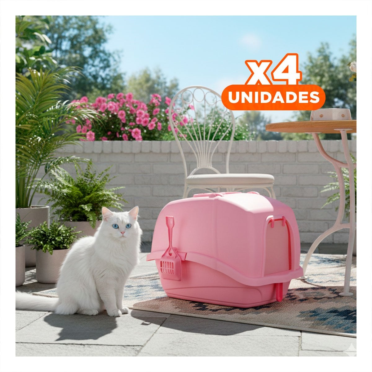 PACK4 SANITARIO CERRADO ROSADO CON CERNIDOR Y PALA PARA GATOS - 1