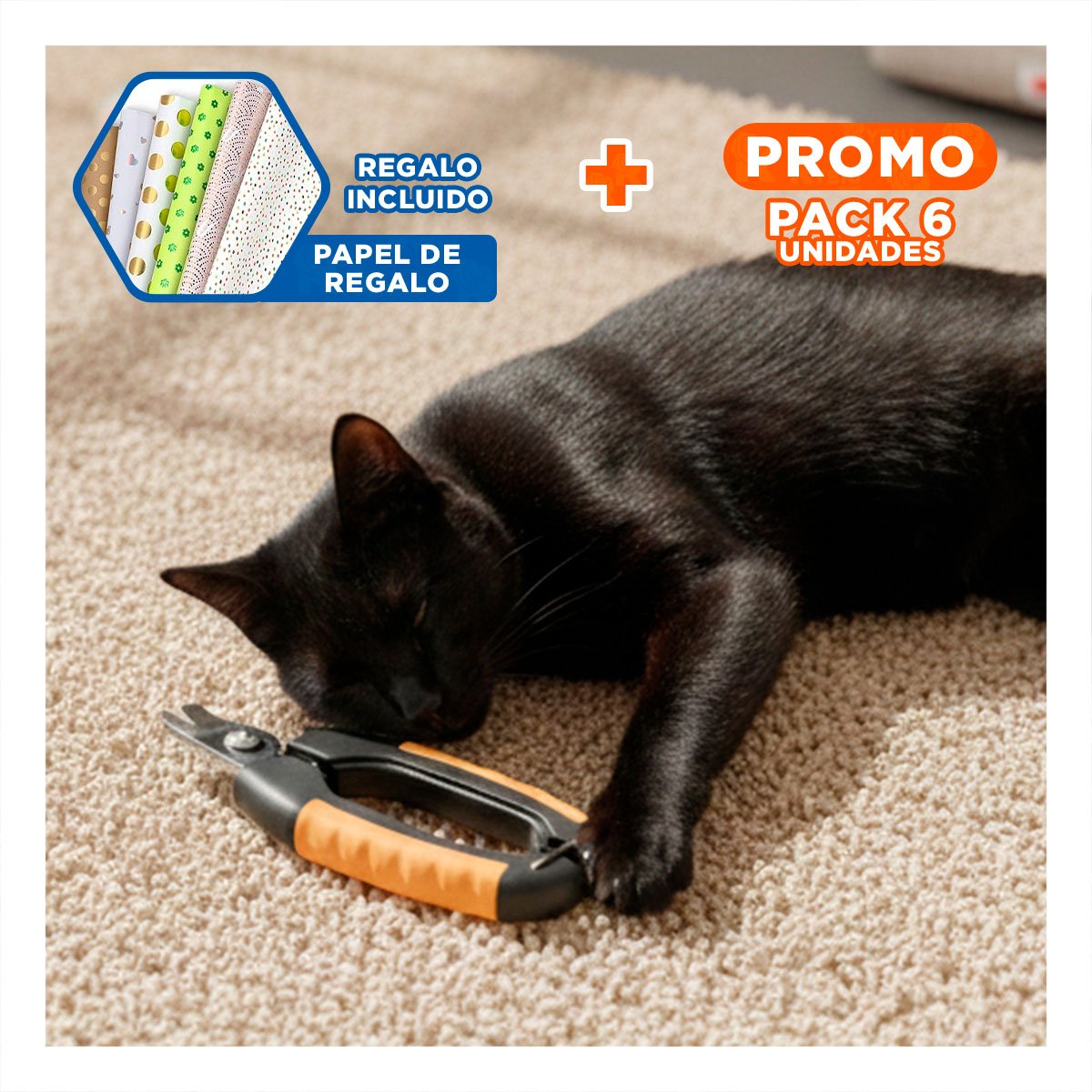 PACK6 KIT MODERNO CORTA UNA CON LIMA 12X4 3 CM NARANJA Y NEGRO NUMBELL Y+PAPEL REGALO - 1