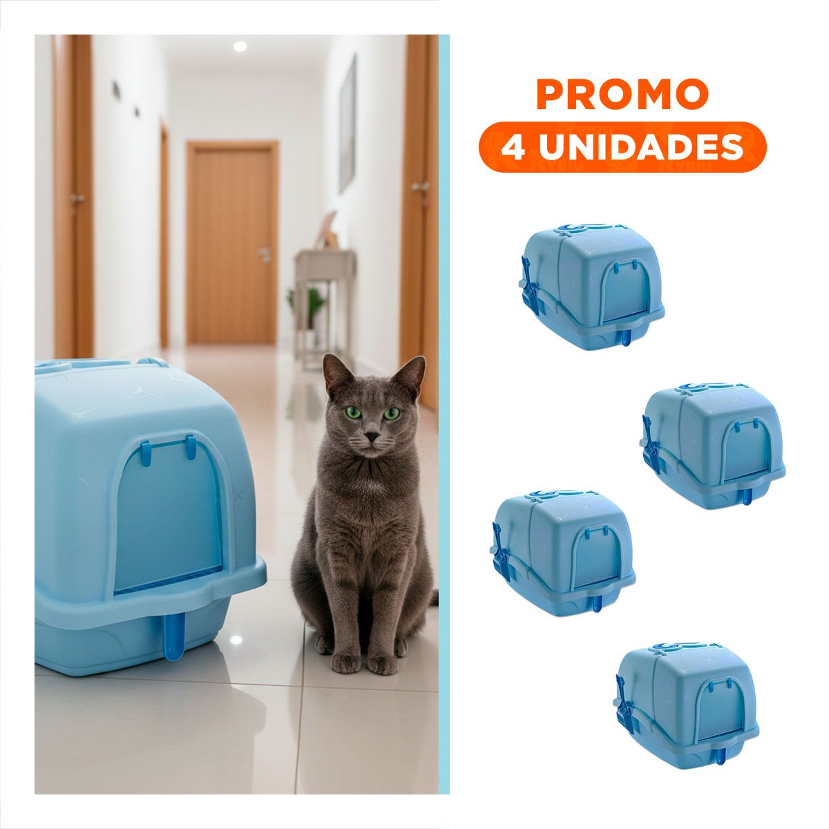 PACK4 CAJA SANITARIA CON CERNIDOR Y PALA CELESTE PARA GATOS Y+REGALO STICKER - 1