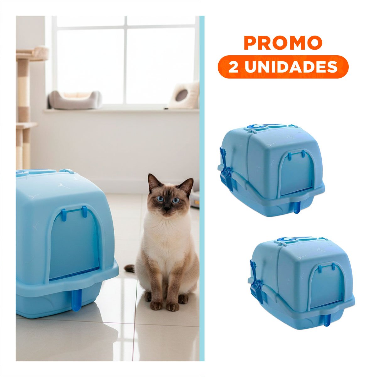 PACK2 CAJA CERRADA CON CERNIDOR Y PALA CELESTE PARA GATOS - 1