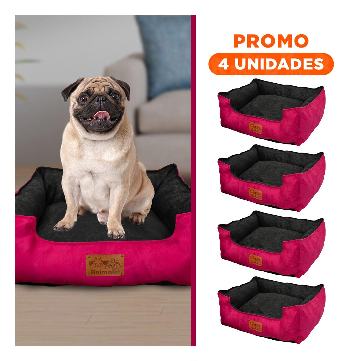 PACK4 NIDO FUCSIA PARA PERRO TALLA M CON CENTRO NEGRO Y+REGALO STICKER - 1