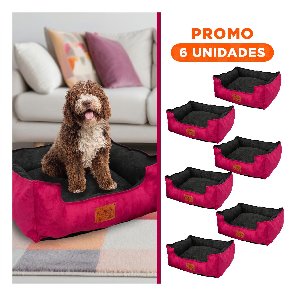 PACK6 SUPERFICIE FUCSIA PARA PERRO TALLA M CON CENTRO NEGRO - 1