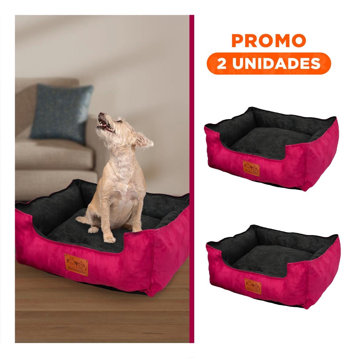 PACK2 ALMOHADON FUCSIA PARA PERRO TALLA M CON CENTRO NEGRO - 1