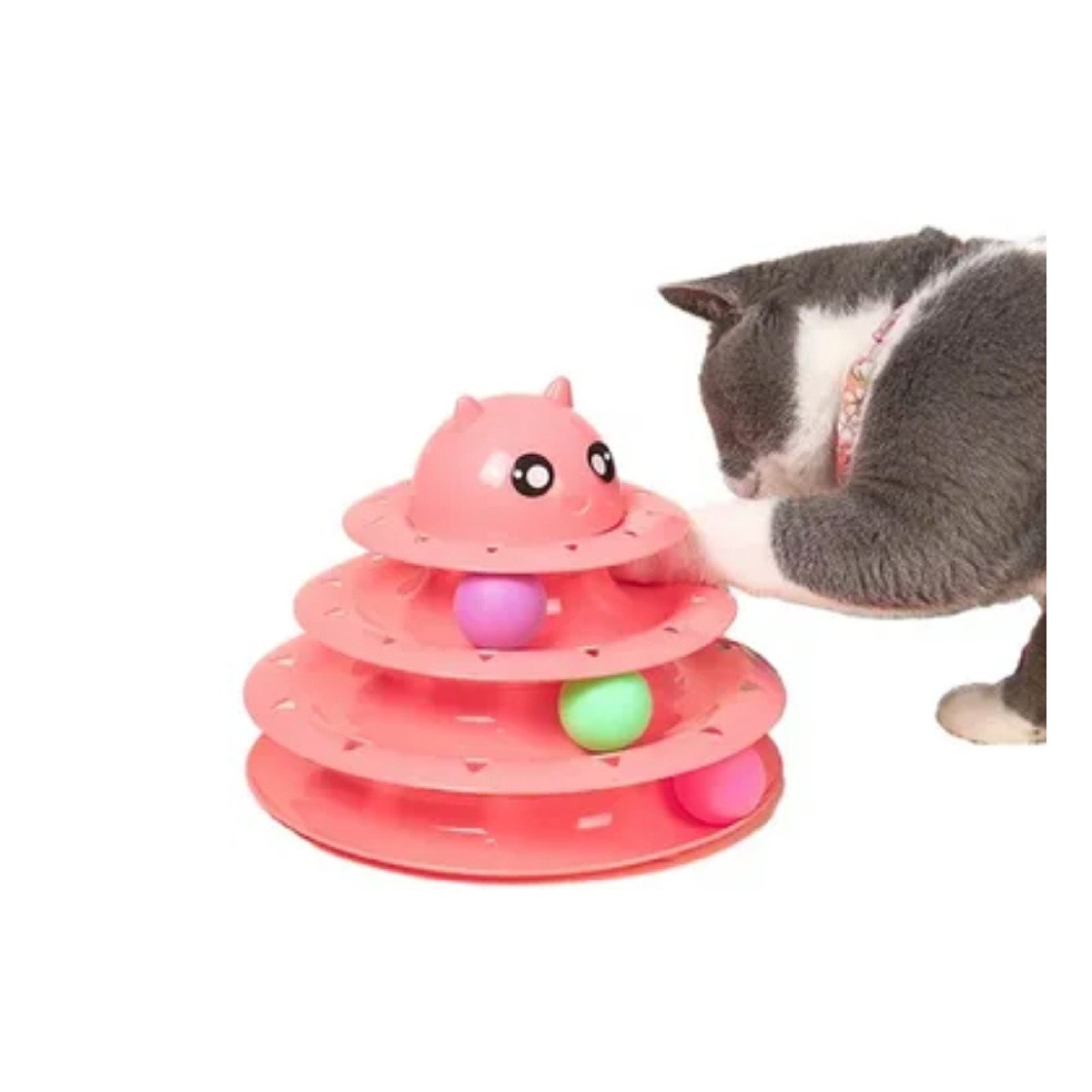PACK6 PLATAFORMA ESTABLE DE 3 NIVELES CON PELOTAS ROSADO PARA MASCOTA Y+PAPEL REGALO - 5