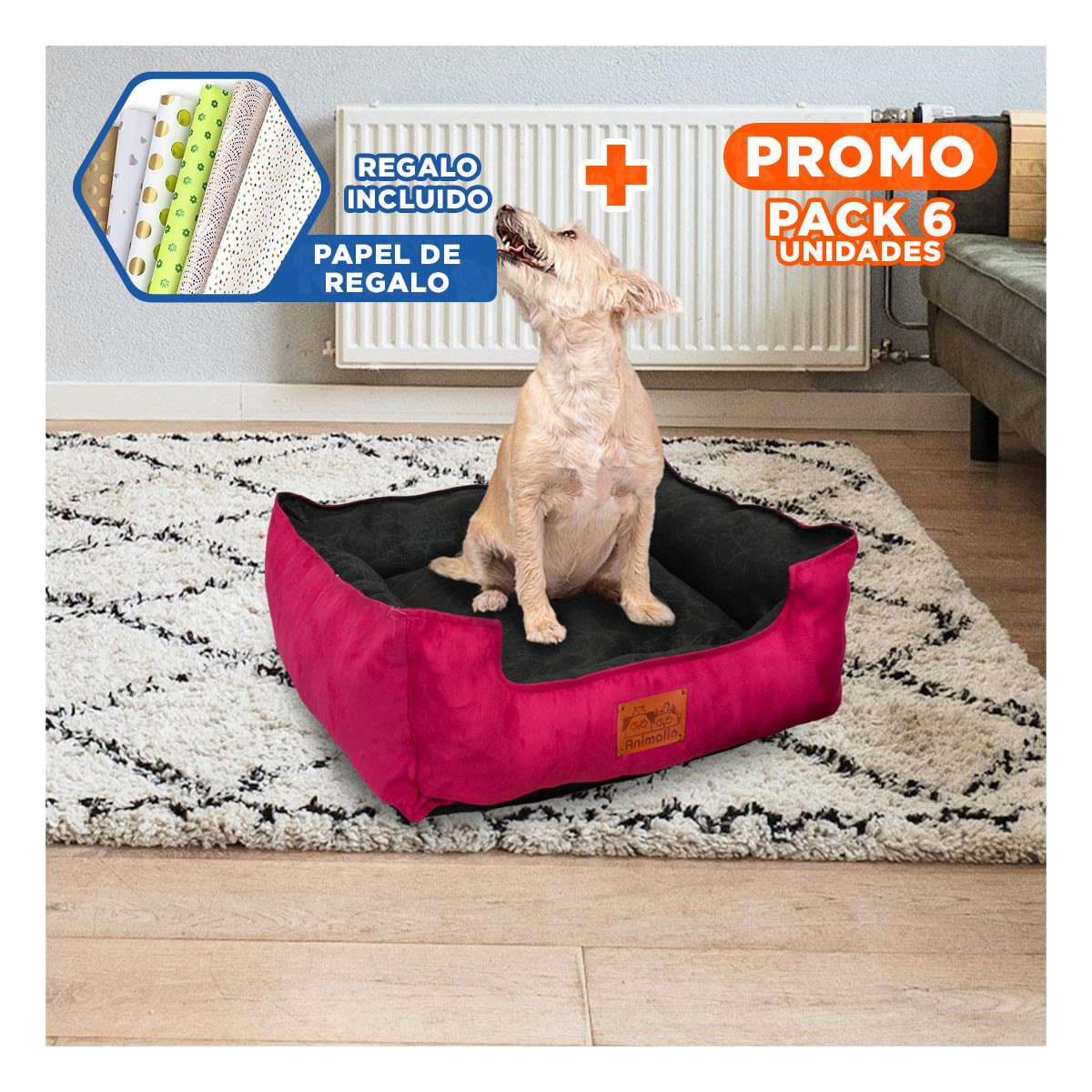 PACK6 AREA FUCSIA PARA PERRO TALLA M CON CENTRO NEGRO Y+PAPEL REGALO - 1