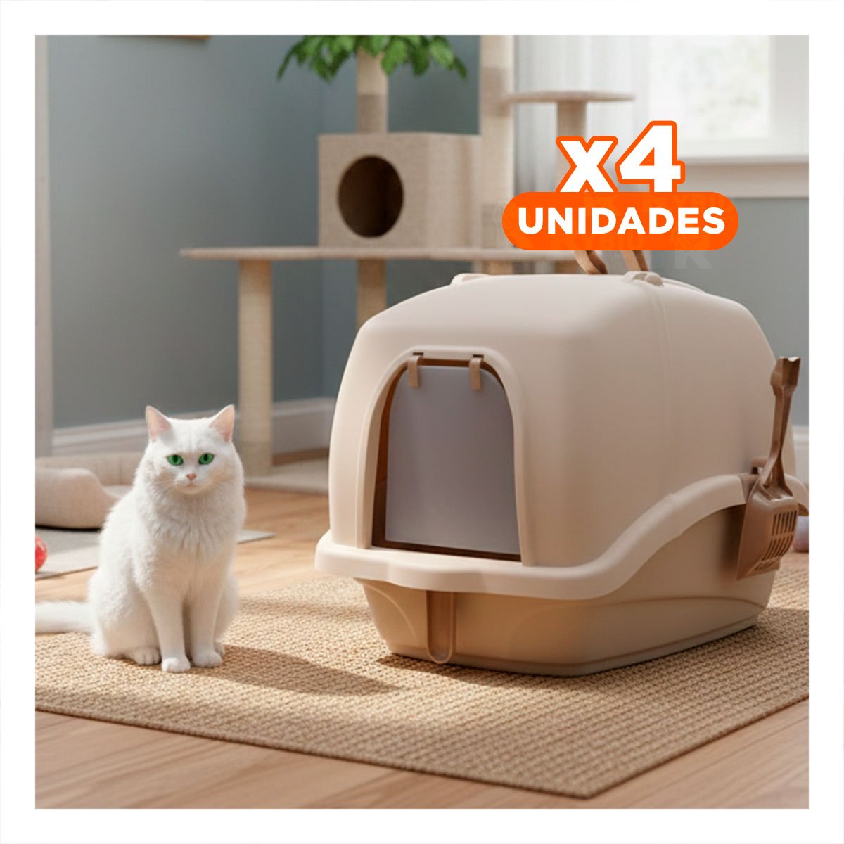 PACK4 BANDEJA CERRADA CON CERNIDOR Y PALA BEIGE Y MARRON PARA GATOS - 1