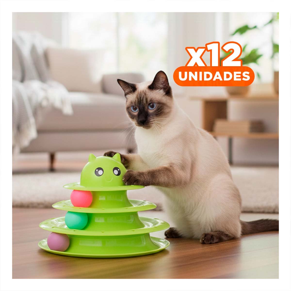 PACK12 JUEGO MODERNO DE 3 NIVELES CON PELOTAS VERDE LIMON PARA GATO - 1