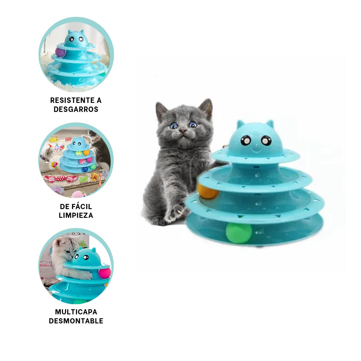 JUEGO CON PELOTAS DE 3 NIVELES CELESTE PARA GATO ACTIVO - 3