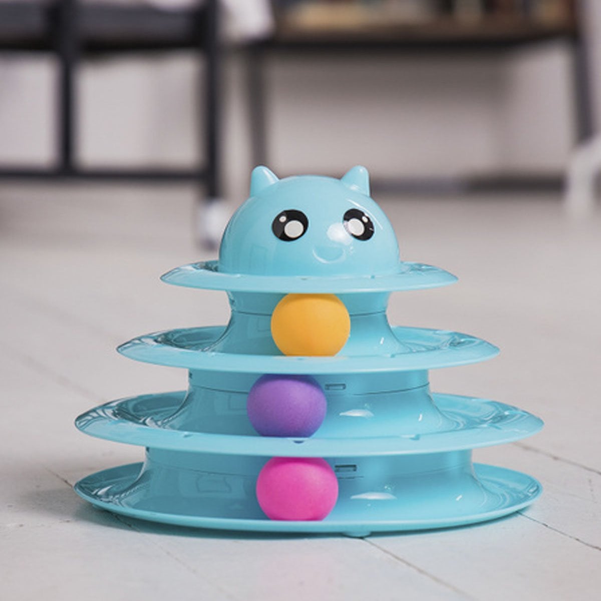 PLATAFORMA CON PELOTAS DE 3 NIVELES CELESTE PARA GATO ACTIVO Y+REGALO STICKER - 5