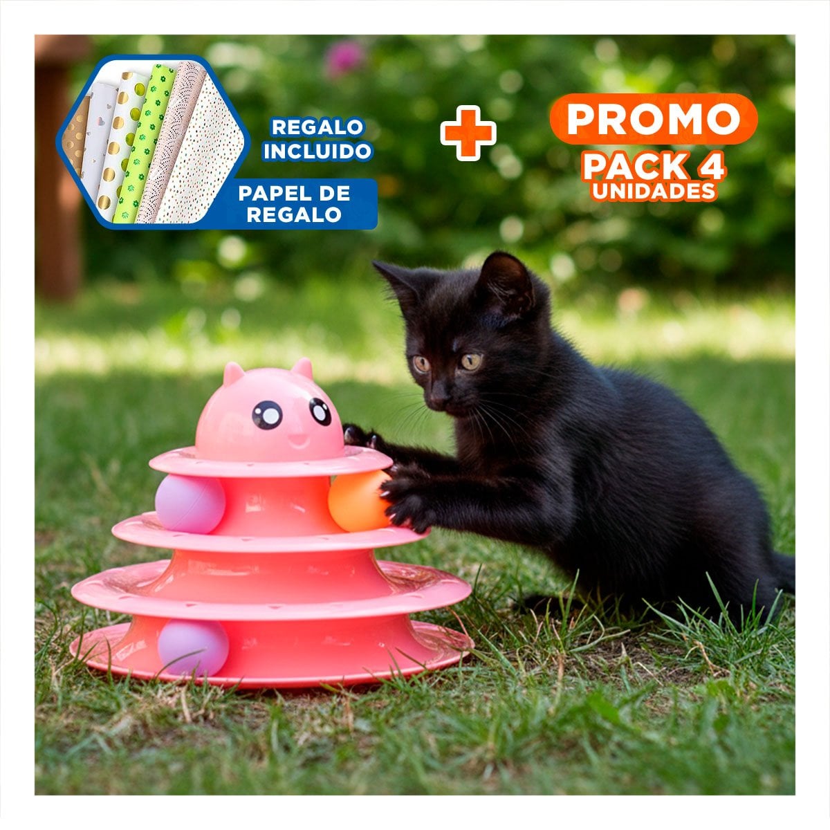 PACK4 ESTRUCTURA ESTABLE DE 3 NIVELES CON PELOTAS ROSADO PARA MASCOTA Y+PAPEL REGALO - 1